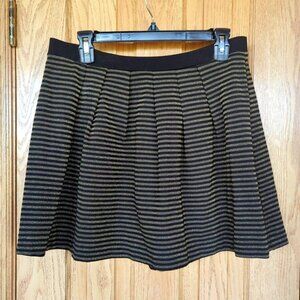 French Connection Lara black/gold metallic stripe pleated skater skirt 10 ponte
